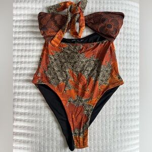 Zara Black and Orange One-Piece Swimsuit